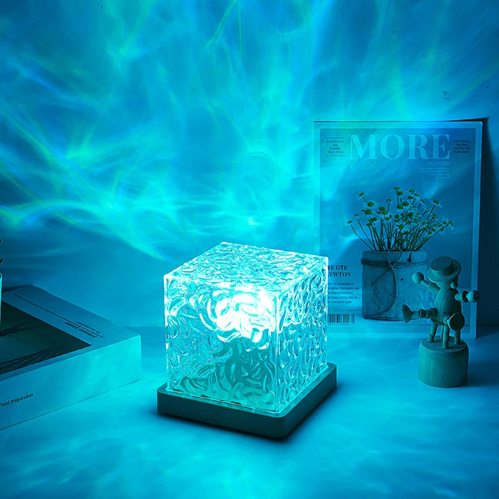 Dynamic Rotating Water Ripple Night Light, Square 16-Color Lighting Aesthetic Atmosphere Projector Lamp With Remote