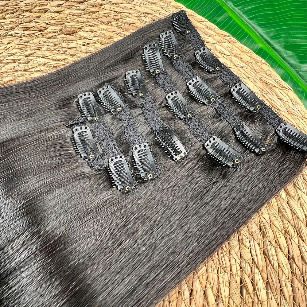 

Накладные волосы на клипсах из натуральных вьетнамских волос, прямые, натурального черного цвета, 100 г/шт, для женщин.