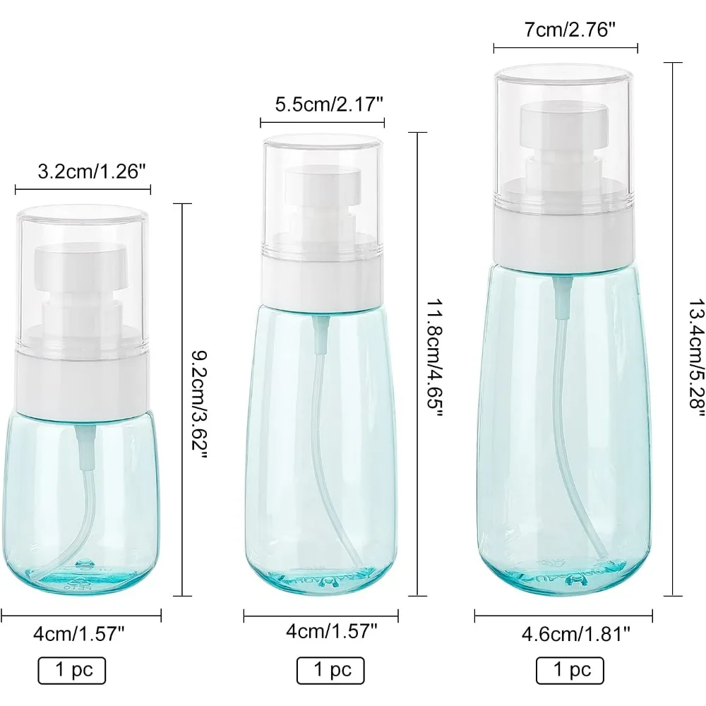 3Pcs 3 Sizes Turquoise Small Bottles Travel Bottles Lotion Bottles Cleaning Face Alcohol Spray