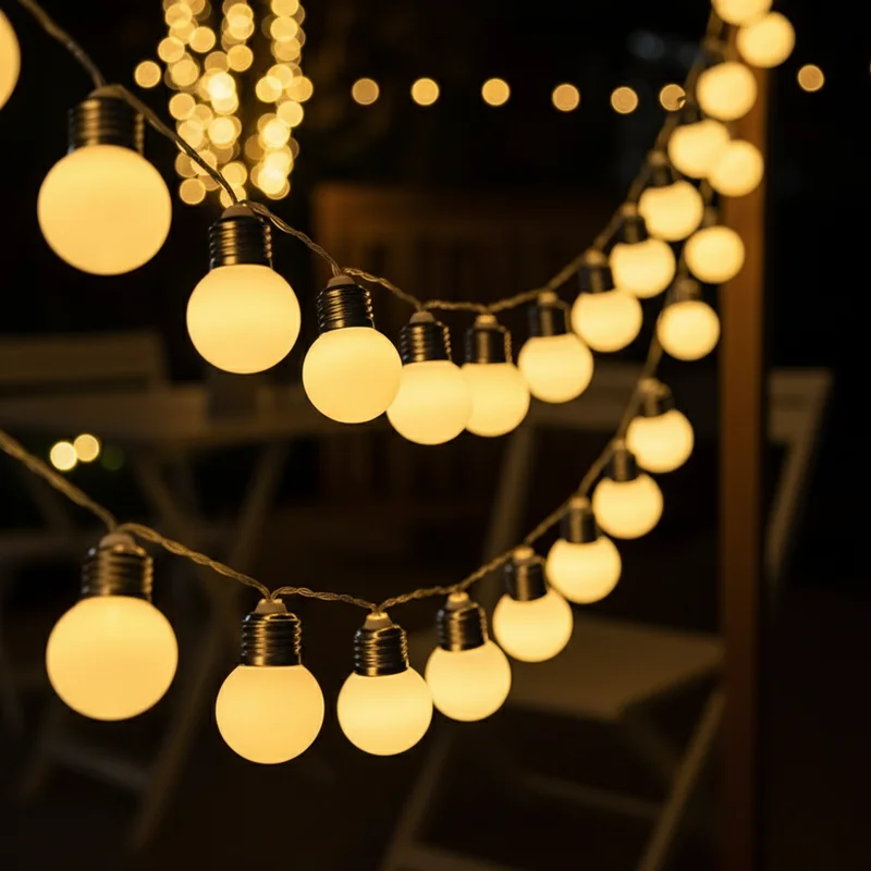 LED Christmas Fairy Big Bulb Ball Garland Holiday String Light 10Leds Battery Powered Garden Valentine Camping Tent Party