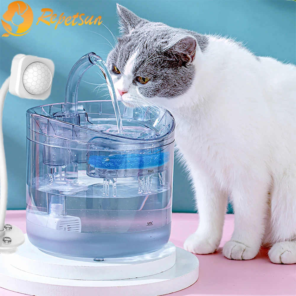 2L Pet Cat and Dog Drinker Activated Carbon Filter USB Powered Automatic Pet Feeder Motion Sensor Bowl Pet Silent Drinking Bowl