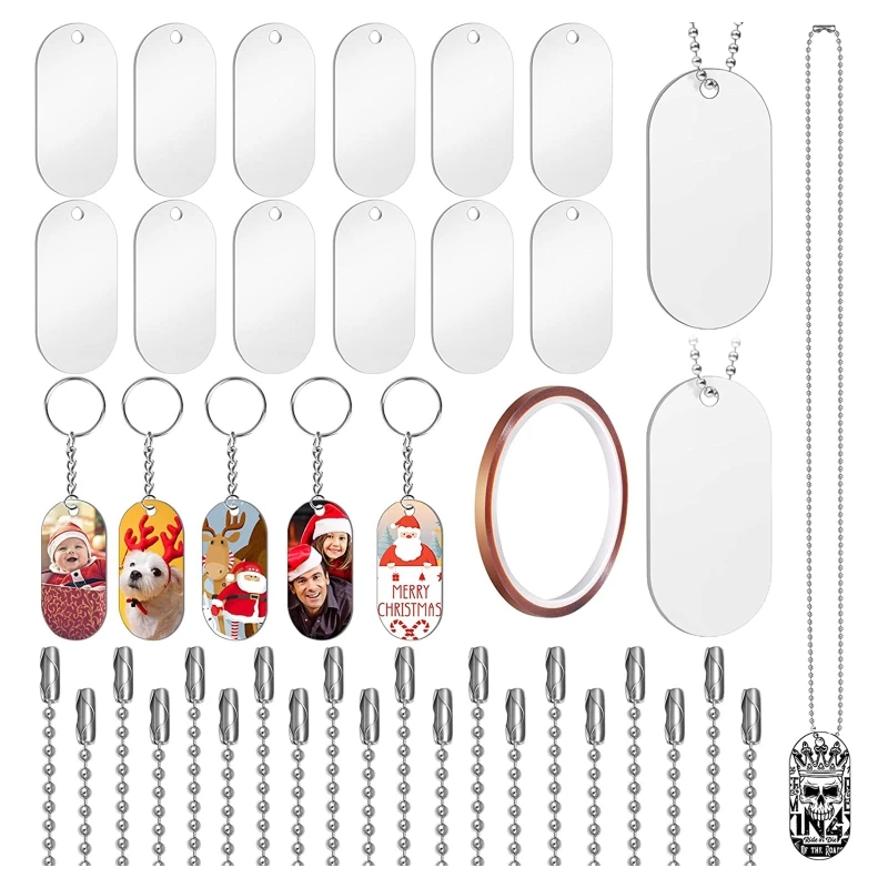 

51x Sublimation Stamping Tag Necklace Set Double Sides Heat Transfer Keychain Blank Board for Personalized Pet Tags Keys N58F