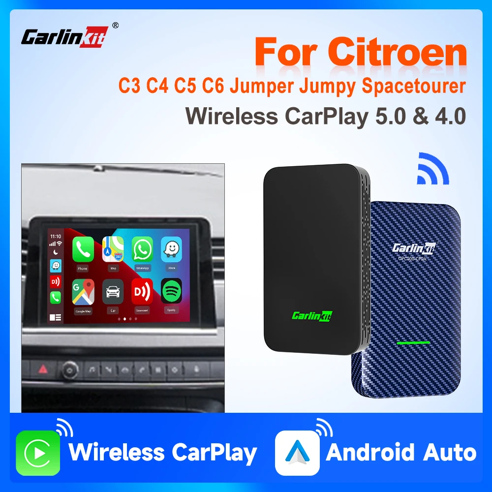 

CarlinKit 5.0 & 4.0 Wireless Android Auto & CarPlay Adapter For Citroen C3‑XR C4 C5 Aircross Jumpy Berlingo Jumper Aircross etc.