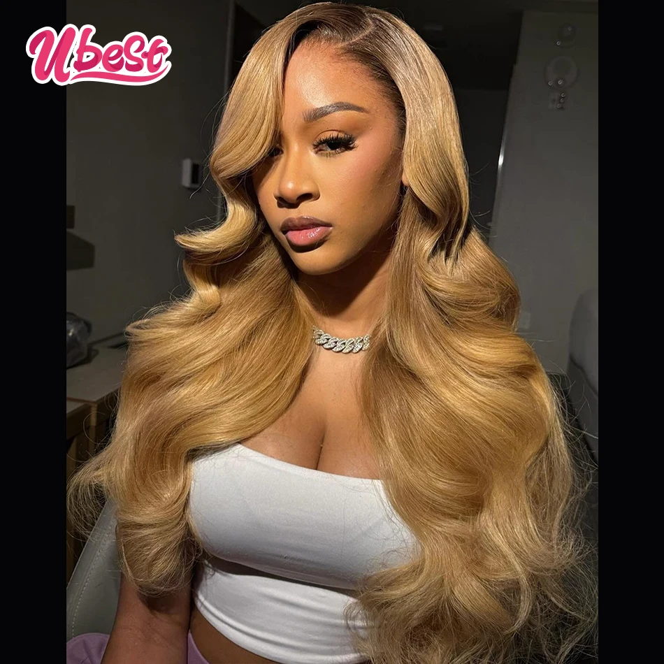 

Honey Blonde Brown Colored Body Wave 13x6 Lace Front Wigs Brazilian Hair Transparent 200 Density 100％ Human Hair Wigs For Women