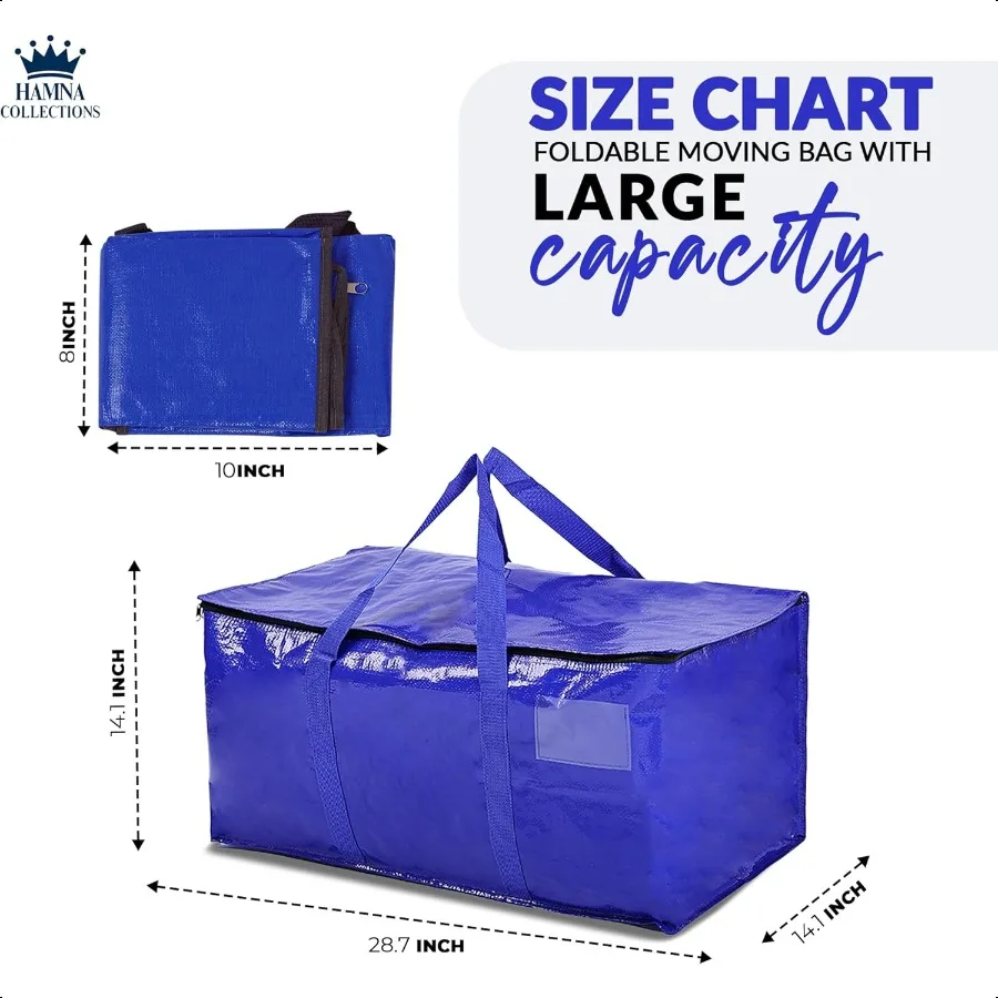 Hamna Collection Heavy Duty 4 Extra Large Blue Moving Bags With Handles Zippers Laundry Bag Waterproof Storage Totes Alternativ