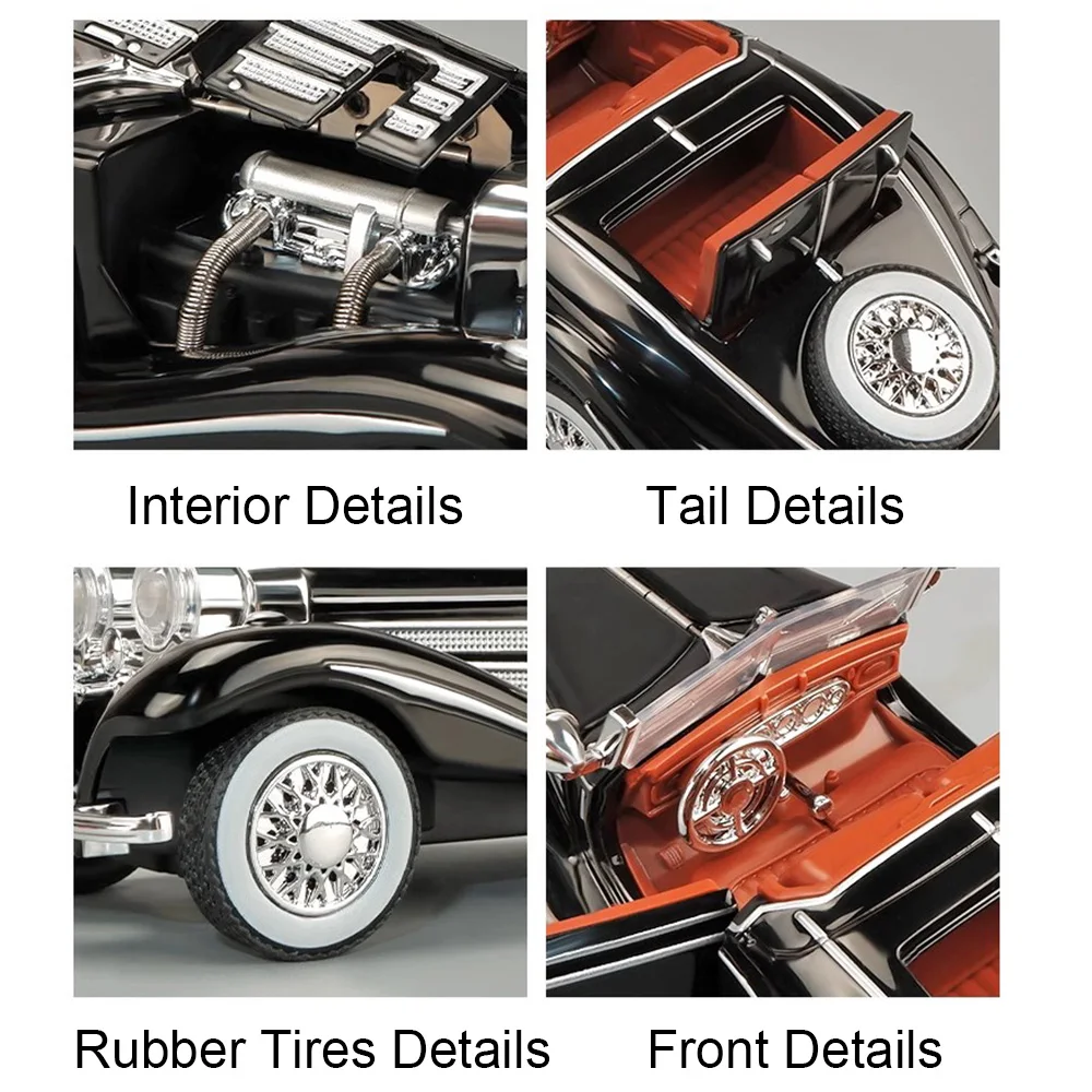 1:32 300SL 500k Vintage Car Model Toy Doors Opened Metal Diecasting Vehicle Sound Light Models Collection Gifts for Children