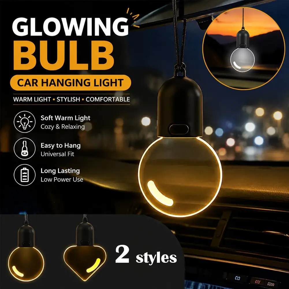 Heart-shaped Smiley Face Mini Bulb Car Ambient Light Wire-Free Rearview Mirror Hanging Ornament Interior Decoration Lamp