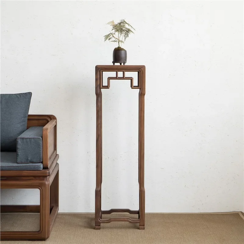 

New Chinese Zen North American black walnut flower stand all solid wood living room modern simple light luxury elm floor edge fe