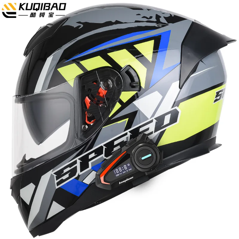 Kuqibao Motorcycle Bluetooth Helmet Anti Fog Dual Lens Full Helmet Motorcycle for Mens Four Seasons Riding Safety Helmet