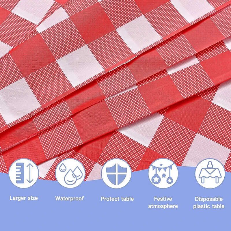 Plastic Tablecloth Roll - 54in x 100 Ft. Checkered Table Cloths for Parties - Disposable Tablecloth for Rectangle & Round