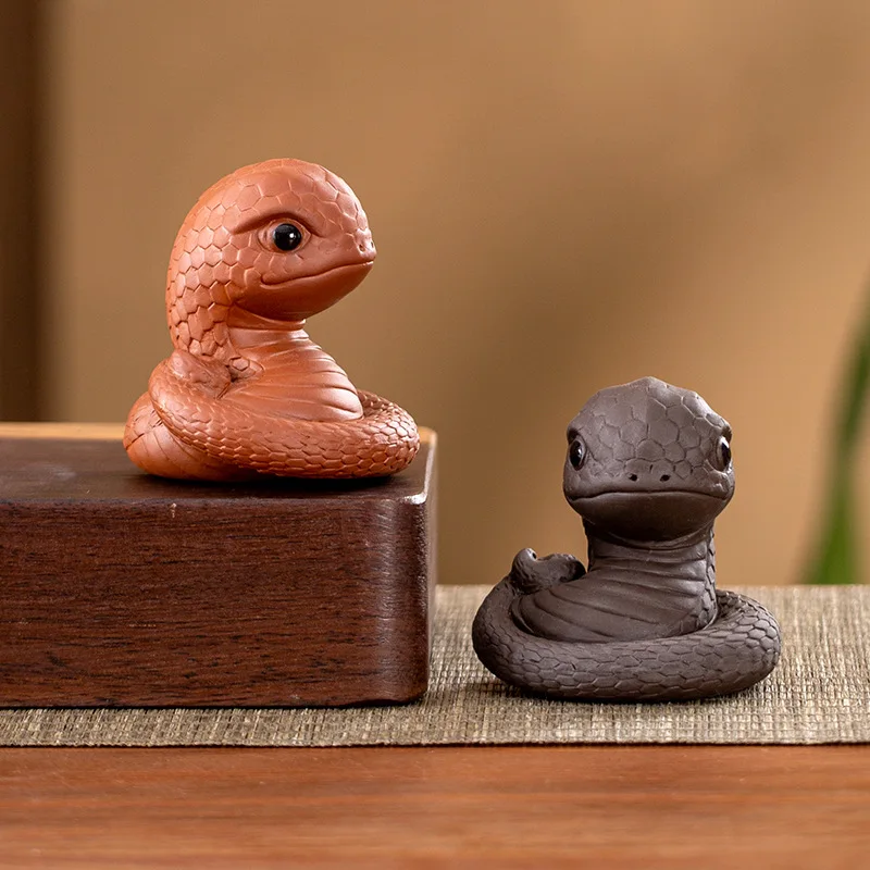 Creativity Yixing Purple Clay Tea Pet Zodiac Snake Statue Ornaments Handmade Tea Figurine Crafts Chinese Tea Set Decoration Gift