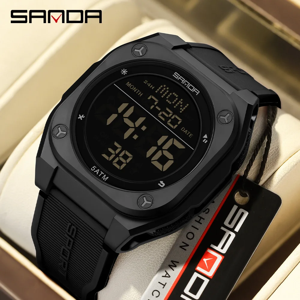 SANDA 6272 Digital Watch Multi-function Alarm Clock Luminous Waterproof Silicone Wristwatch Casual Students Electronic Watches