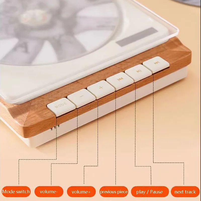 الراقية حمى خشبية CD لاعب بلوتوث اللاسلكية الرقمية البصرية إخراج الموسيقى الرجعية وكمان المدمج في بطارية USB مشغل موسيقى