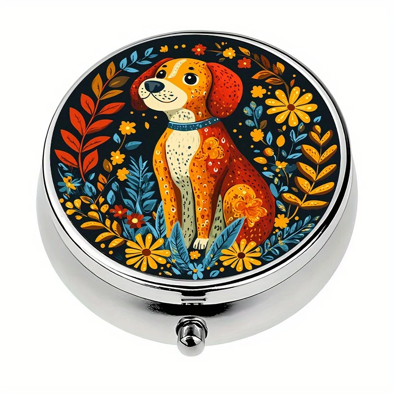 1 mini pill box with 3 compartments, floral dog-themed mini pill container, pill organizer, unique gift, easy to carry, unique present