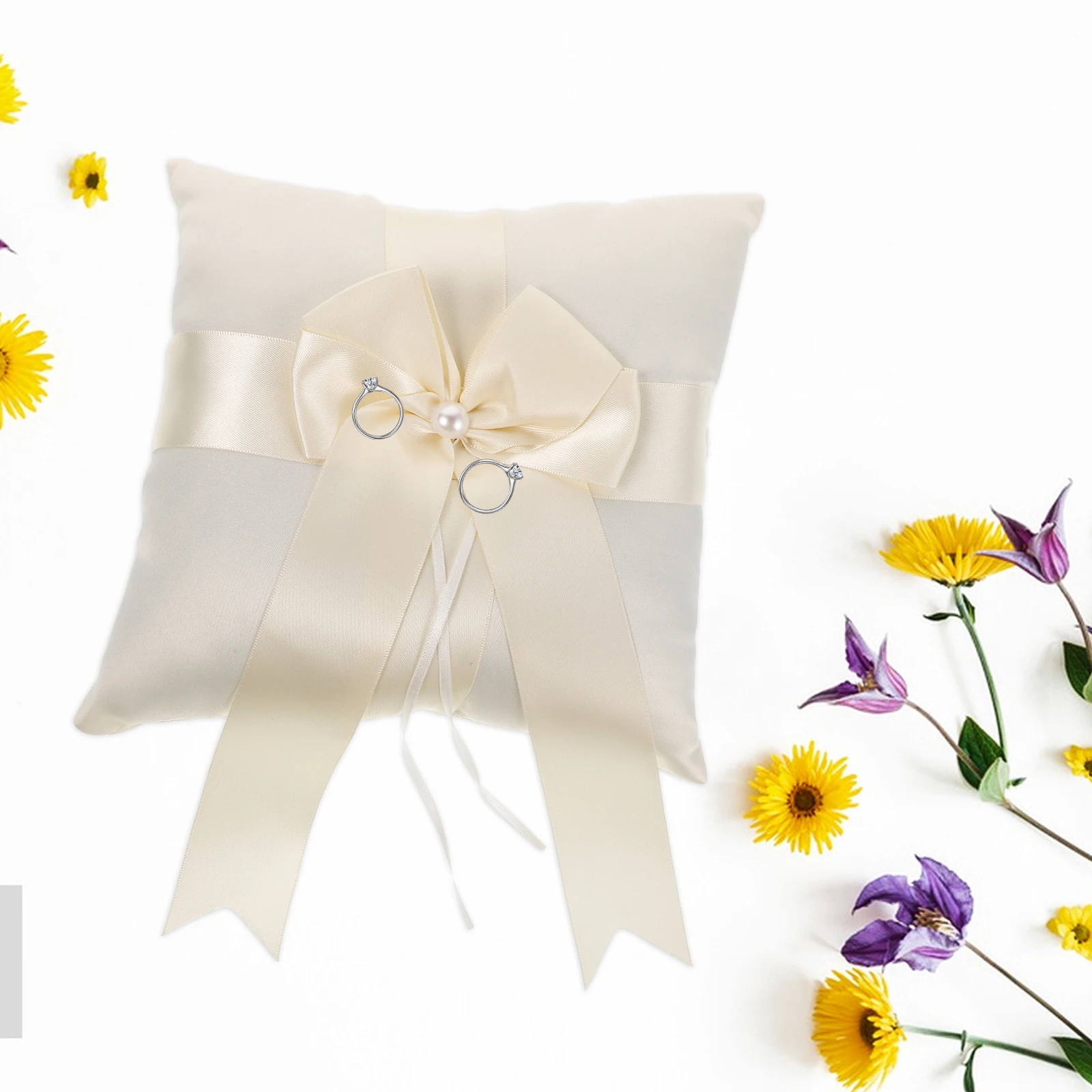 

1pc Wedding Groom Proposal Bearer White With Ribbons Cushion For Ceremony Kneeling Pillow Party Decorative Ring Holder Cushion