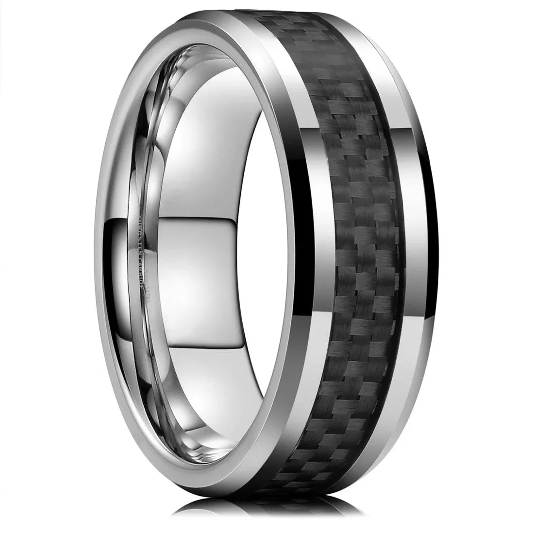 Vintage Silver Color Titanium Stainless Steel Rings for Men Black Carbon Fiber Ring Wedding Jewelry Christmas Gift Accessories