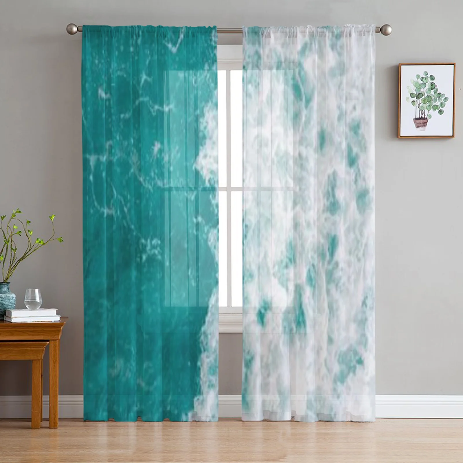 

Turquoise Water Wave on Ocean Surface Window Curtains for Living Room Girl Bedroom Tulle Curtains Kitchen Veil Chiffon Drapes