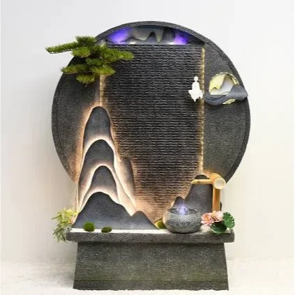 

rockery, running water, fountain, villa garden, courtyard, fish pond, hotel, water curtain wall screen, indoor landscape