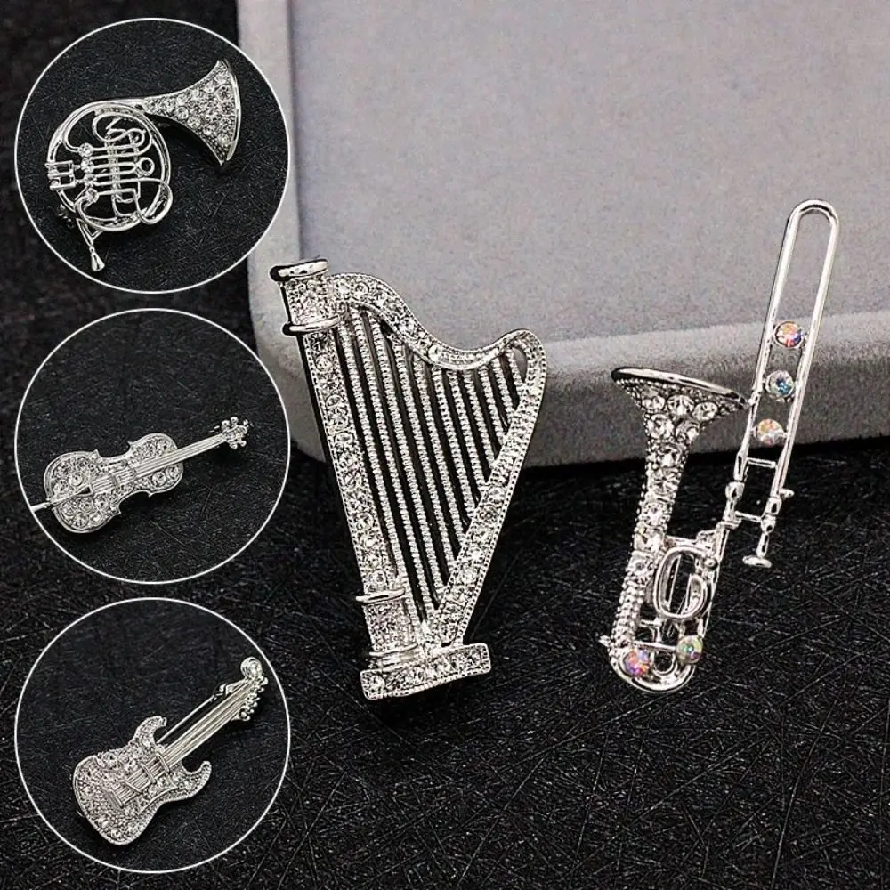 Harp Luxury Sense Sweater Coat Collar Pin Sax Music Score Brooch Women Brooch Musical Instruments Brooch Korean Style Badge