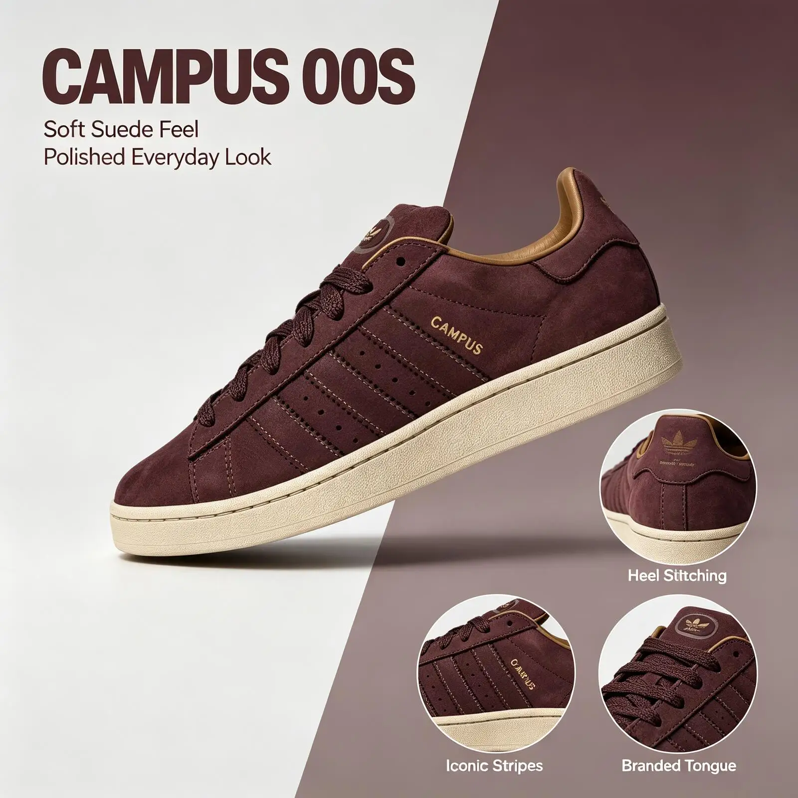 Adidas Originals CAMPUS 00S JS3777 Skateboard Shoes Unisex Dark Brown Classic Suede Leather Skateboarding Sneakers