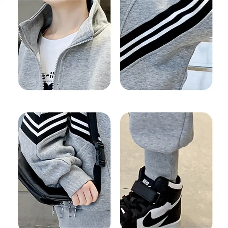 Teen Boys Clothing Set Kids Tracksuit Black Grey Cotton Loose Tops Pants Children Outfits Boy Sportswear 4 5 6 7 8 10 12 14Years image 6