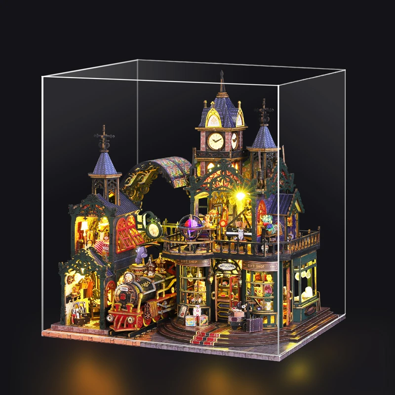 DIY houten miniatuur bouwpakketten Rail-track bewaakte stadspoppenhuizen met meubels Casa Magic Dollhouses voor vriendencadeaus