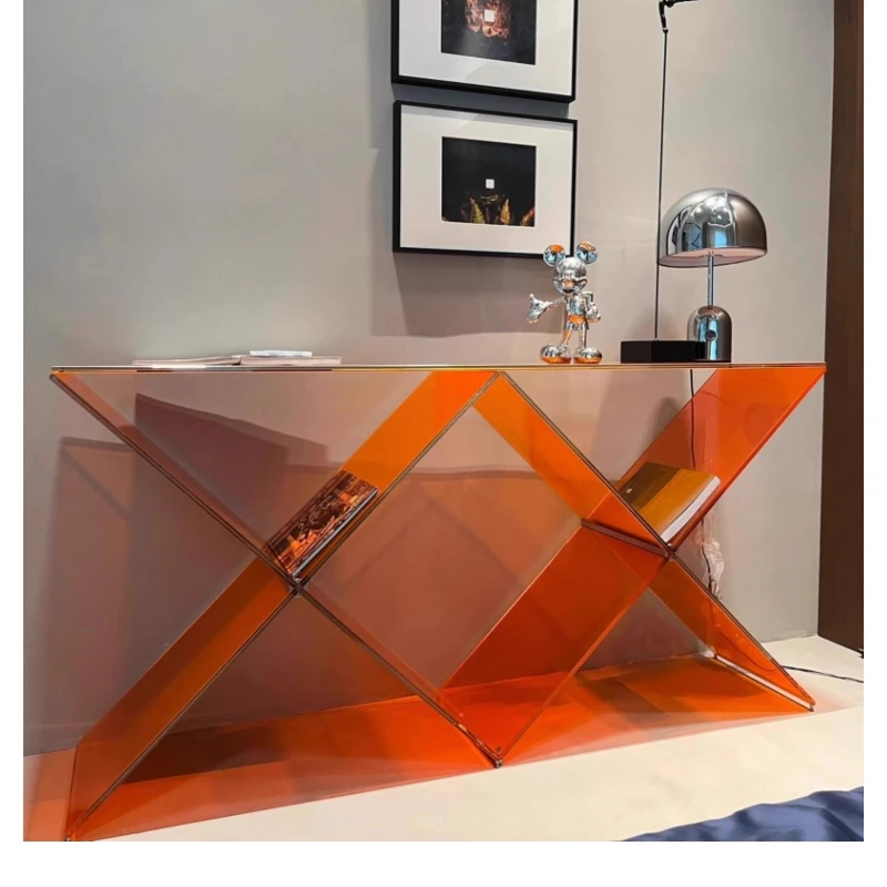 

Italian glass porch cabinet creative art modern minimalist narrow case light luxury storage high-end porch table