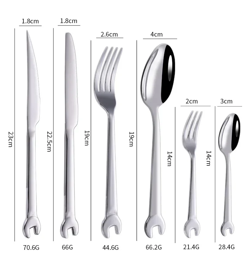 6pc/set  Creative Wrench Shape Tea Fork 304 Stainless Steel Dinner Spoon Coffee Cutlery Set Tableware Family Camping Kitchen