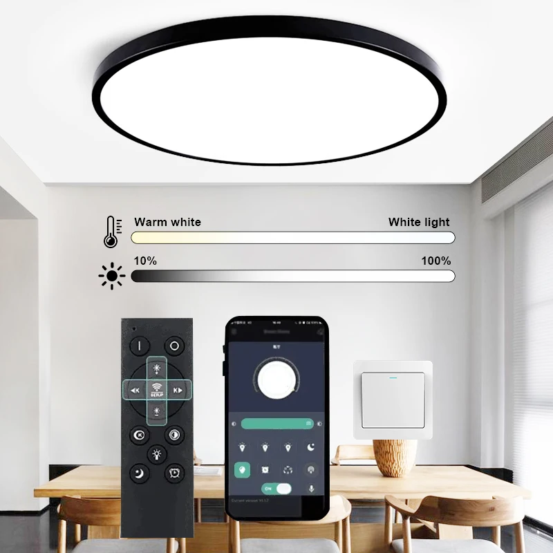 inteligente rodada led luzes de teto controle remoto do aplicativo regulavel luzes led ultrafinas decoracao da sala polegada 24w 28w 01