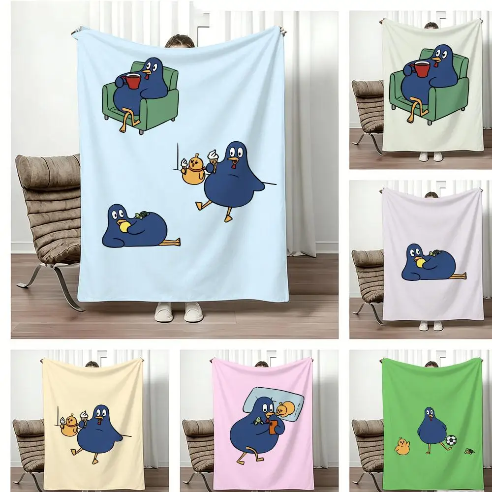 Soft Pastel Cartoon Chubby Blue Bird Throw Lightweight 240g Flannel Blanket Soft Skin-friendly for Summer Cooling