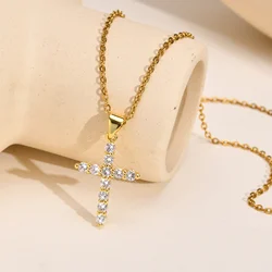 Cubic Zirconia Crucifix Cross Neckalce Pendant for Women Simple Layered Jewelry