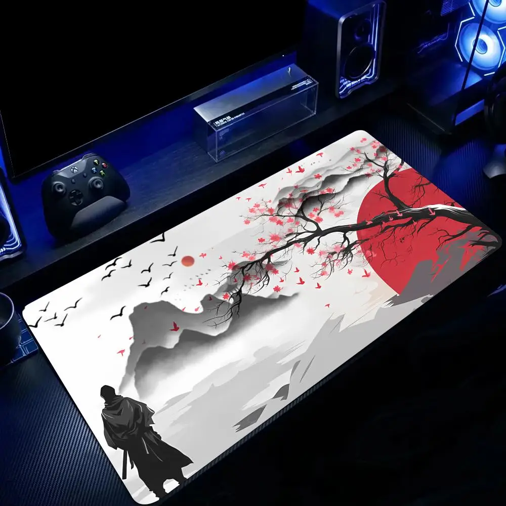 لوحة ماوس بتصميم توضيحي للمحارب باللونين الأسود والأحمر، حصيرة مكتبية بحافة مخيطة غير قابلة للانزلاق، لوحة ألعاب، وسادات ماوس للكمبيوتر