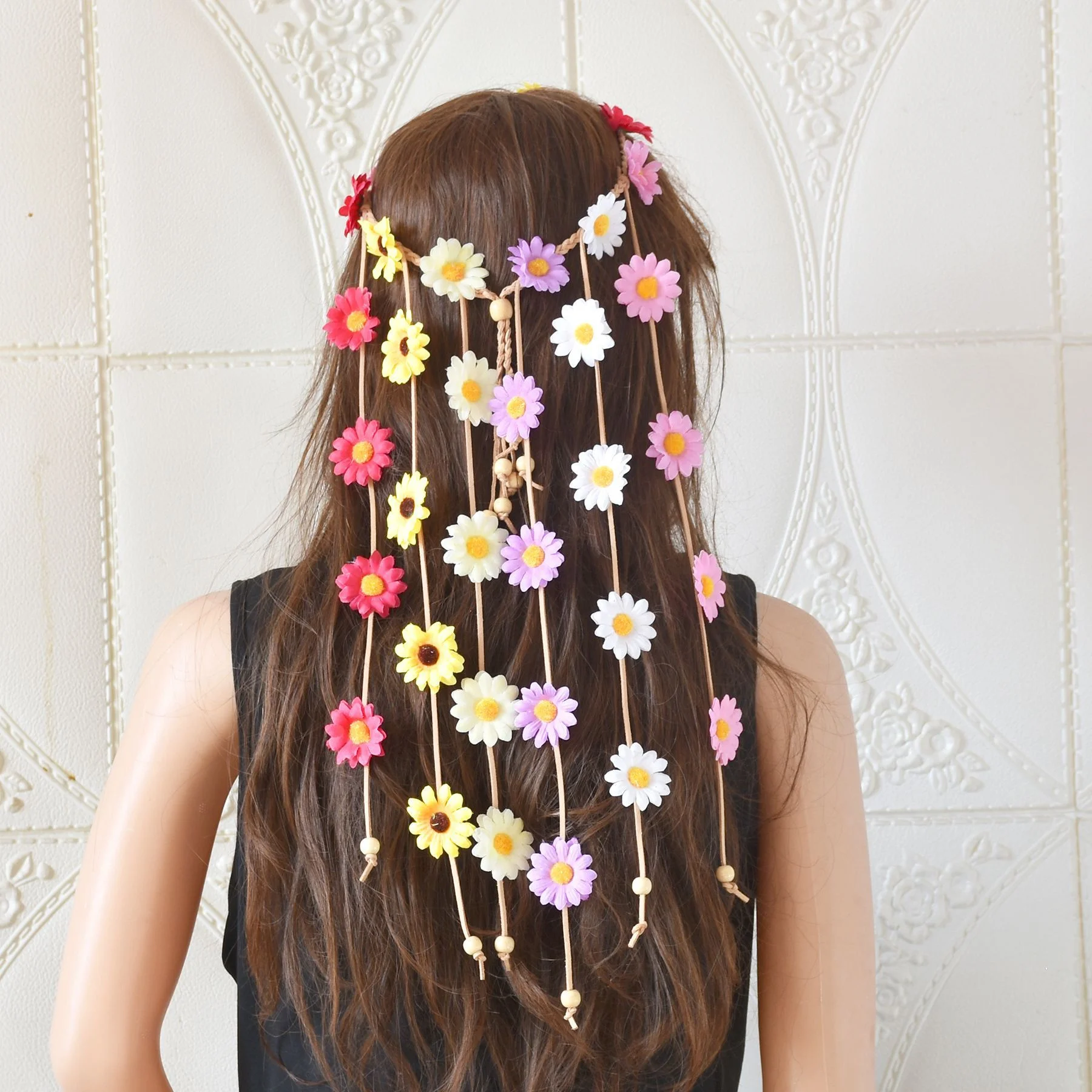 

Floral Sunflower Daisy Hair Wreath Bohemian Style Bridal Headpiece for Women Wedding Ethnic Headdress Party Gift