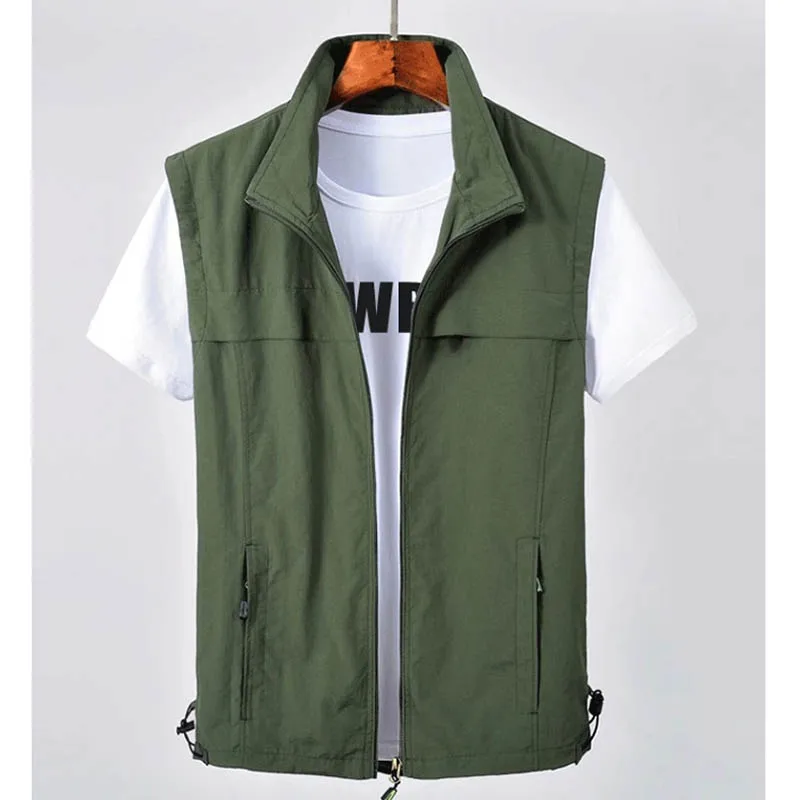 Retro all fashion vest autumn winter new wear solid color waistcoat men leisure outdoor loose fishing clip