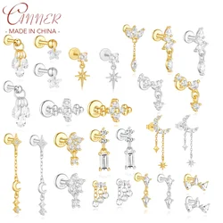 CANNER 1Pc 925 Silver Four Leaf Clover Petals Stud Earrings For Women Puncture Earring 18K Gold Plated Ins Fine Jewelry Gifts