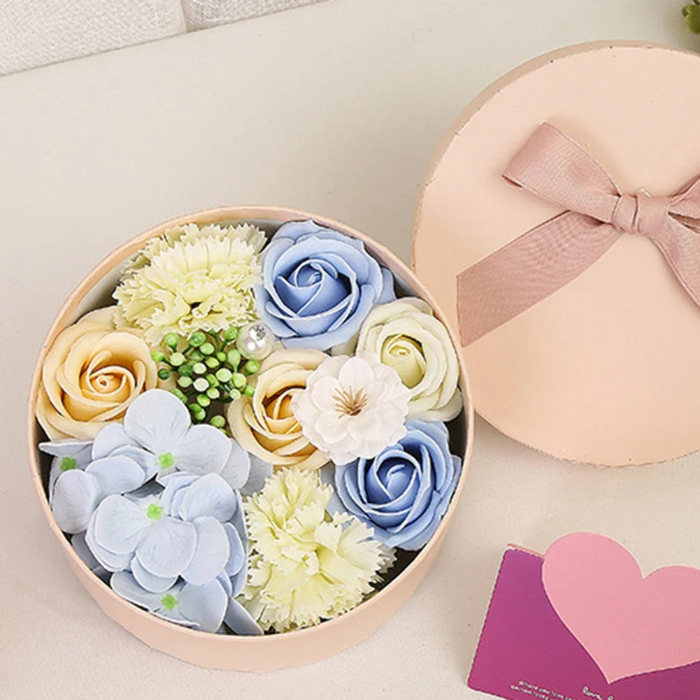 Artificial Flowers Hug Bucket Round Flower Paper Box Soap Flower Packing Set Box Valentine's Day Party Wedding Gift Soap Ros