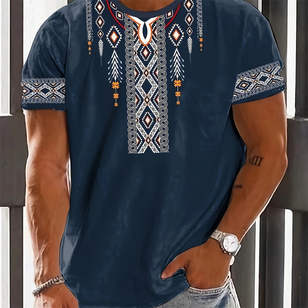 الأفريقية Dashiki العرقية نمط تي شيرت للرجال ثلاثية الأبعاد مطبوعة الشارع الاتجاه تي شيرت الصيف قصيرة الأكمام تي شيرت المتضخم الملابس