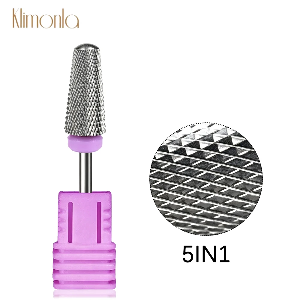 1Pcs Klimonla Tungsten Carbid Nail Drill Bit 5IN1 Multifunctional Manicure Removing Nail Polish Gel Removal Nail Drill Bit