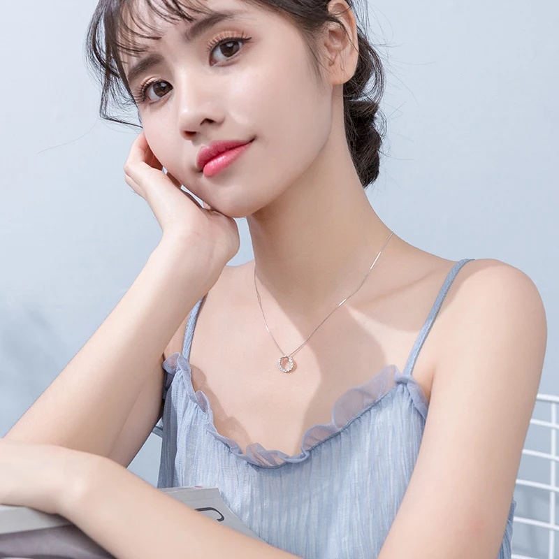 Modian 2021 New Sale Real 925 Sterling Silver Round Clear CZ Exquisite Luxury Pendant Necklace For Women Wedding Fine Jewelry