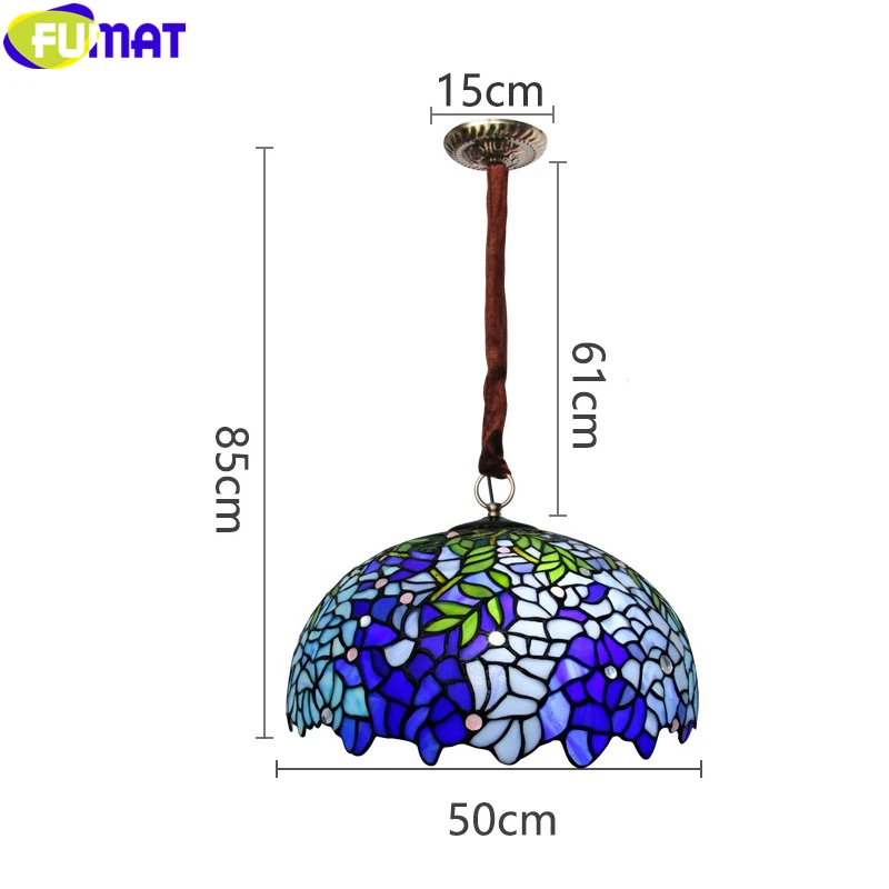 Tiffany Vintage Pendant Light Stained Glass Wisteria Lampshade LED Decor Hanging Light Dining Living Room Ceiling Pendant Light