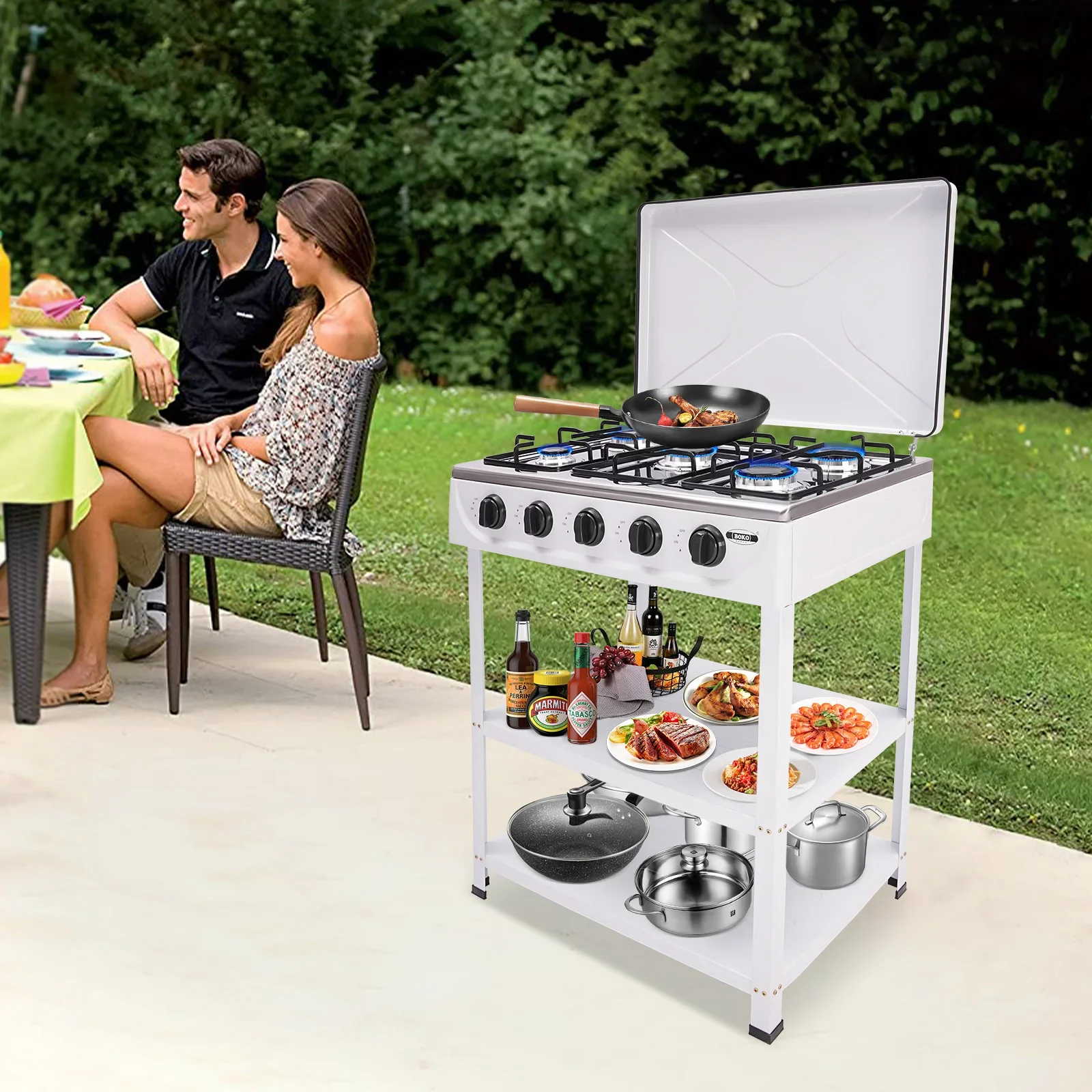 

Bymaocar Portable White 5-grid Natural Gas Stove W/ Five Control Knobs, Outdoor Camping Cookware for Cooking Pasta, Boiling Soup
