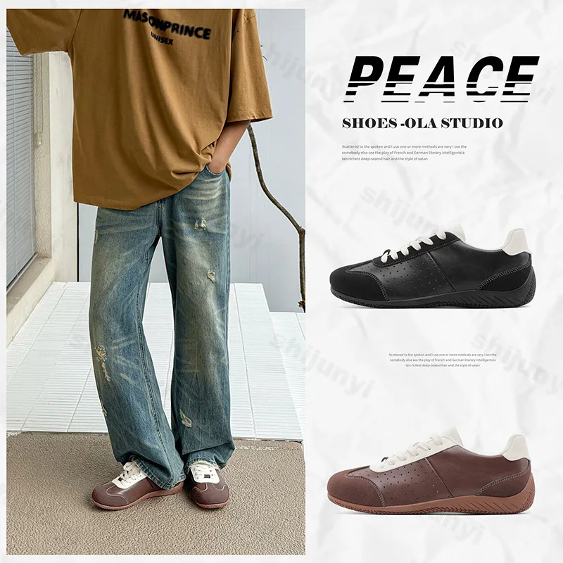 

Мужские повседневные кроссовки 2024, осенняя дизайнерская спортивная обувь, модные нескользящие уличные кроссовки, удобная кожаная уличная обувь на плоской подошве