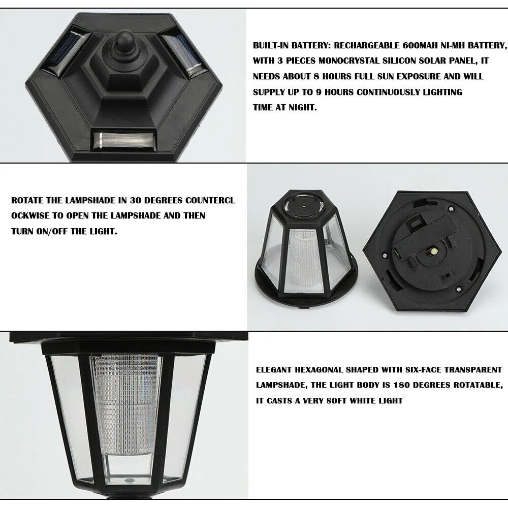 LED Solar Light Outdoors Solar Powered Lamp Garden Lantern Street Light Waterproof Solar Energy Hexagonal LED Wall Lamp Sunlight