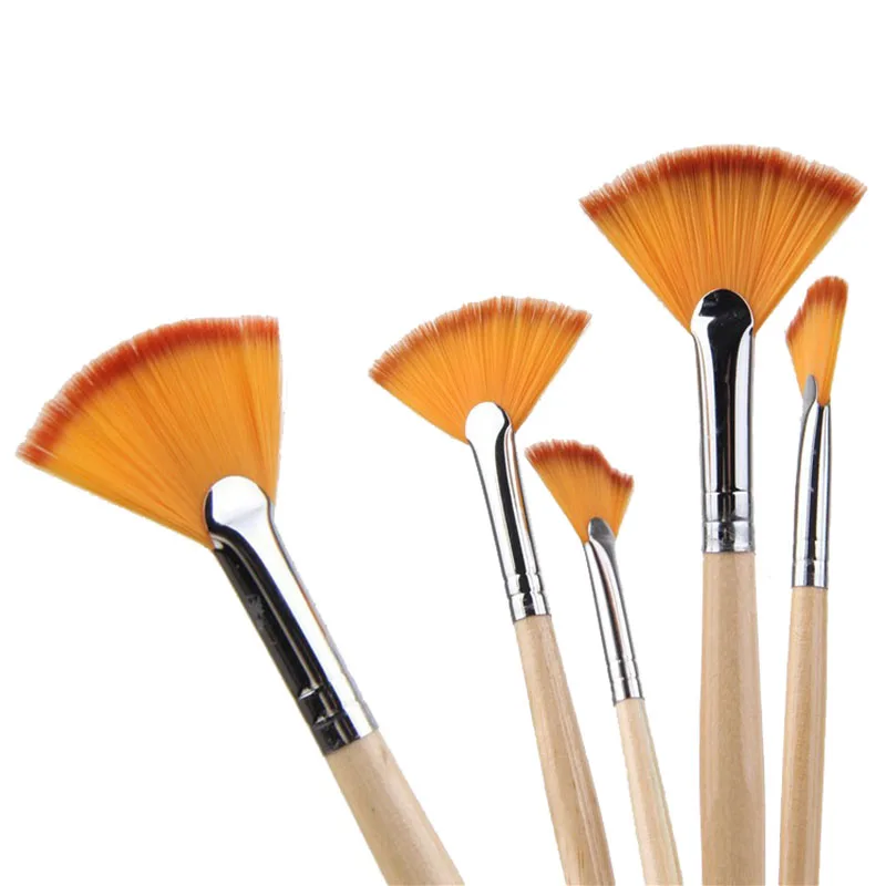 6pcs Set Fan Shape Double Nylon Hair Acrylic Brush Acrylic Suit art supply artist Large Area Auxiliary Painting Oil Painting Pen