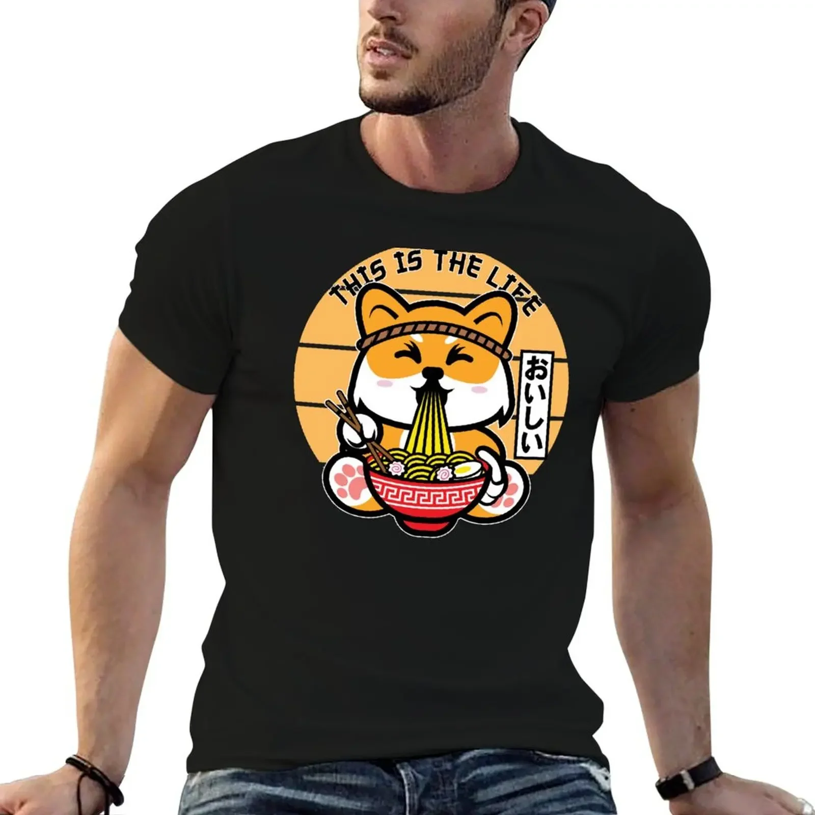 

Cute Shiba Eating Ramen Noodles T-Shirt graphic t shirts customs mens cotton t shirts