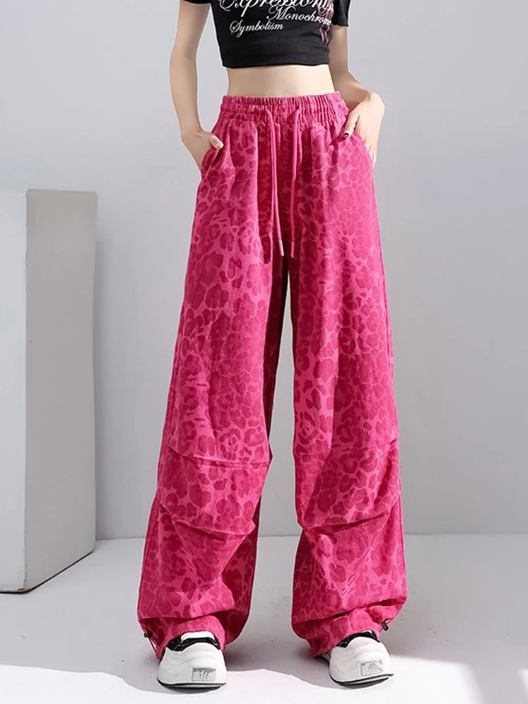 American Leopard Cargo Pant Women Vintage Harajuku Streetwear Loose Y2K Trousers Fall Winter Bf Hip Hop Gothic Lace Up Pants New