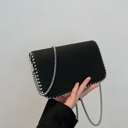 Luxury Clutch Bag PU Leather Shoulder Side Bags Women Chain Mobile Phone Purses Fashion Flip Crossbody Bags Ladies Punk Handbags