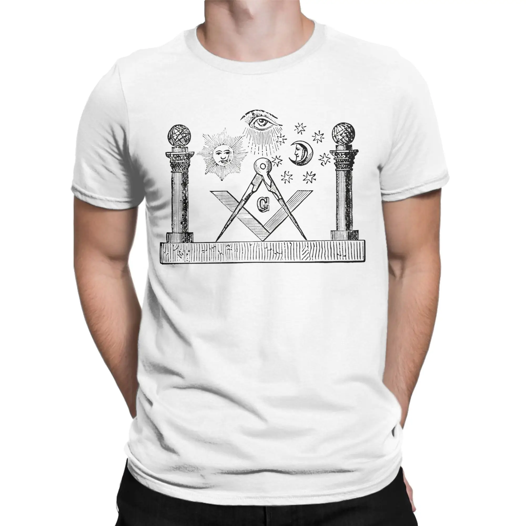 Funny Symbols Of Masonry Freemasonry T Shirt Unisex Cotton Short Sleeve Freemason Gold Square Compass Crewneck Summer Top Tee