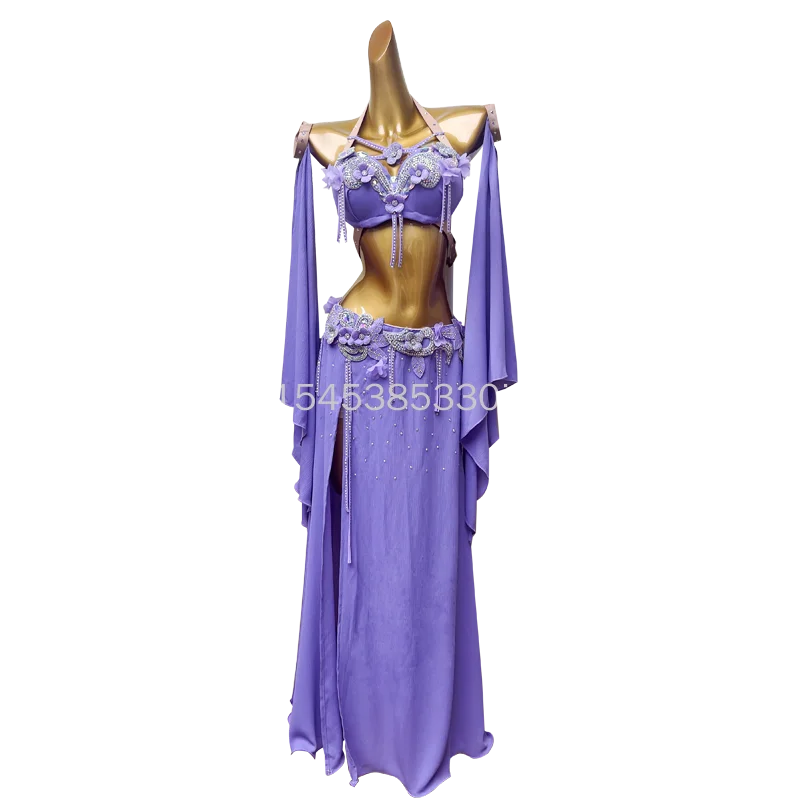 

BellyDance Set for Women's Senior AB Stones Bra+Chiffon Long Skirt 2pcs Oriental Dance Performance Competition Costume