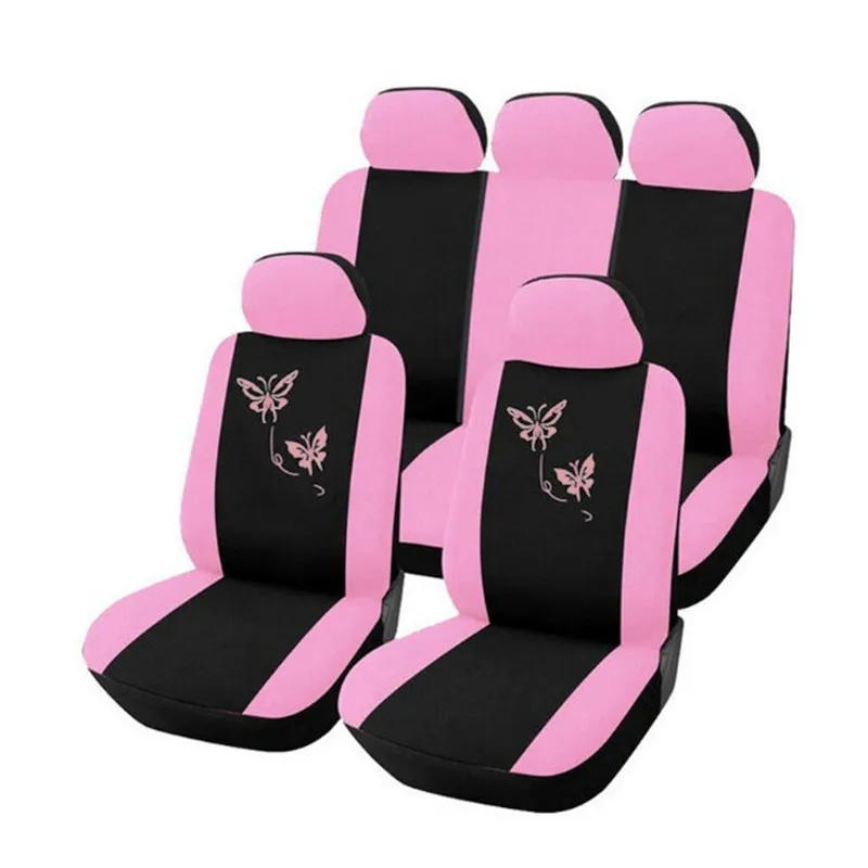 

Pink Butterfly Embroidery Car Seat Covers Cushion for Women Anti Scratch Airbag Available Auto Car Seat Protector Accessories